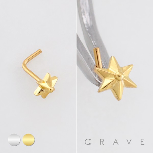 DIMENSIONAL STAR POLISH 316L SURGICAL STEEL L-SHAPE NOSE RING